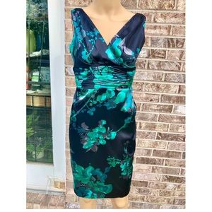Y2K Black & Turquoise Floral Satin Mini Dress